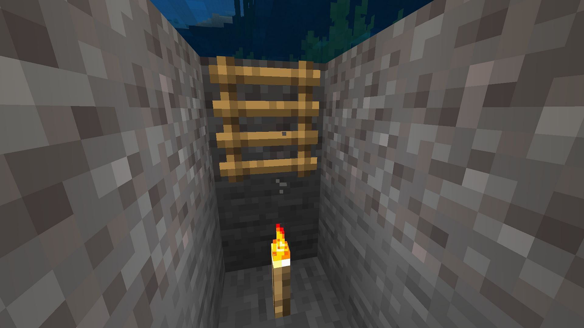 Place a ladder or a sign after mining a block to create an air pocket (Image via Sportskeeda Gaming || Mojang Studios)