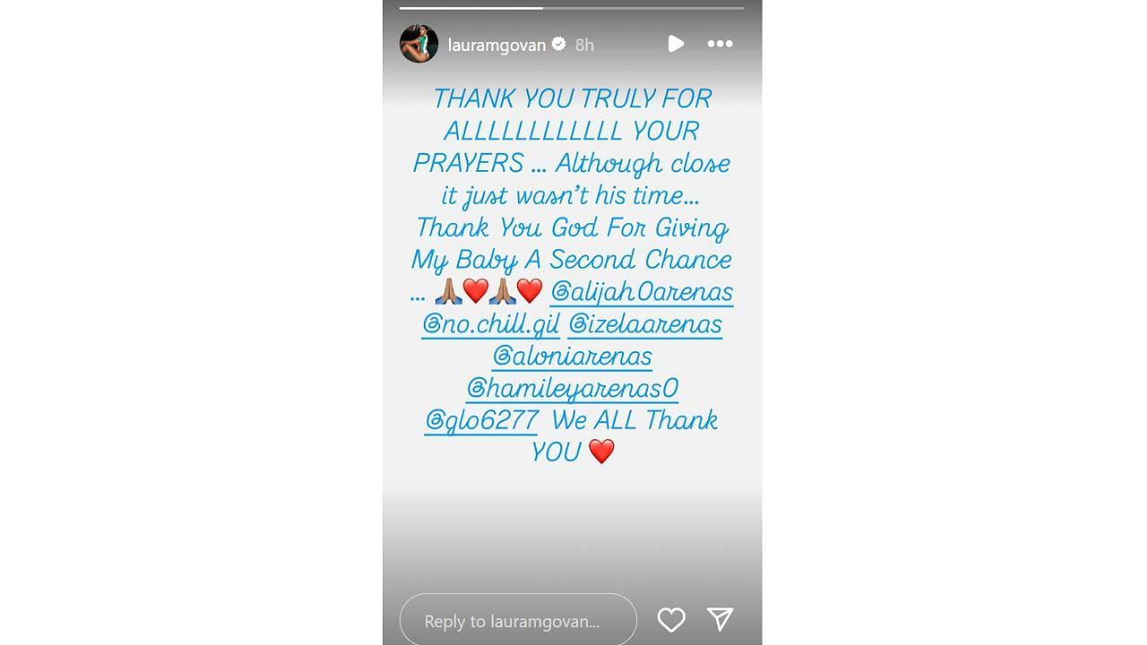 Laura Govan&#039;s message after her son with Gilbert Arenas returned from hospital stay following a fiery car crash last week. [photo: @lauramgovan/IG]