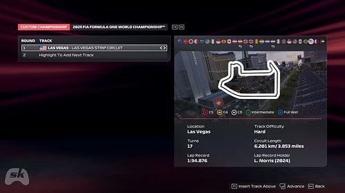 Las Vegas Strip Circuit in F1 25 (Image via EA Sports/SK Gaming)