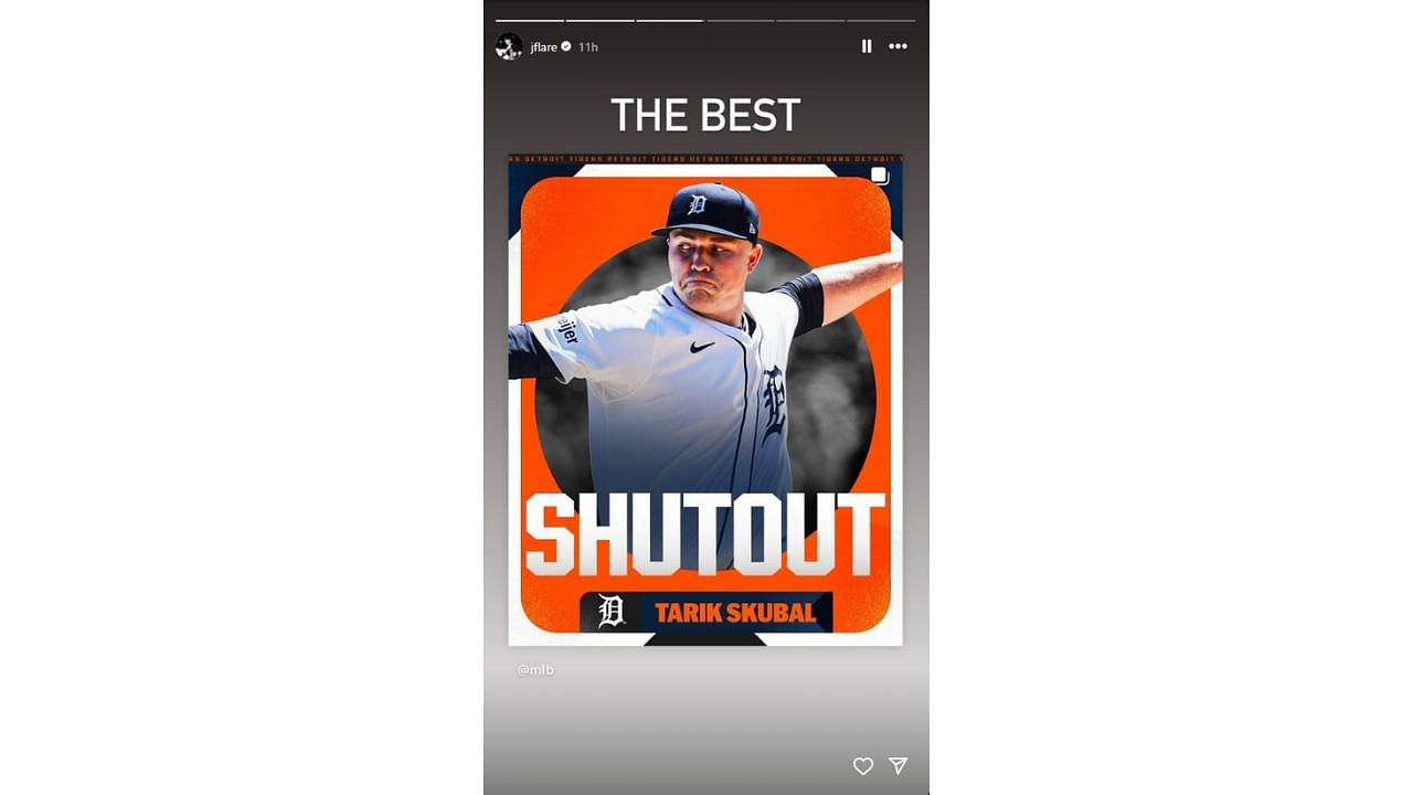 Flaherty makes his feelings known about Skubal&#039;s dominant outing (@jflare/Instagram)