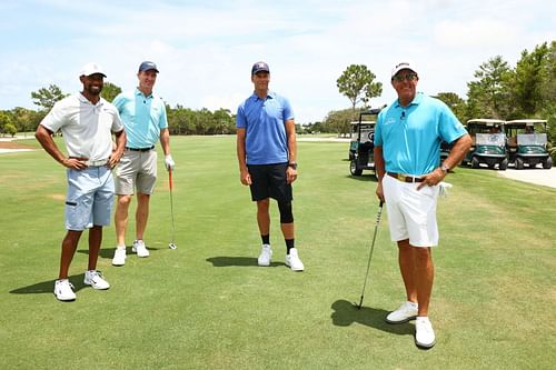 (L-R) Tiger Woods and Peyton Manning - Tom Brady and Phil Mickelson - The Match: Champions For Charity - Source: Getty