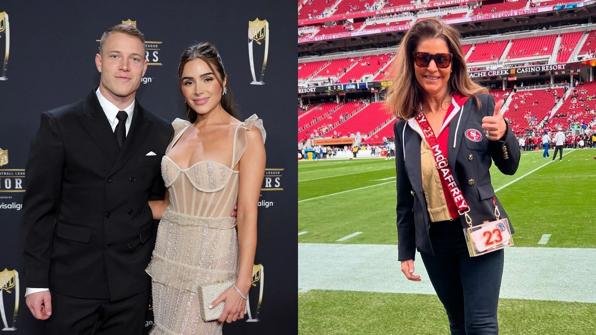 Christian McCaffrey and Olivia Culpo chat with the former