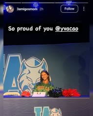 تشترك والدة كاميرون بوزر ، Cece Boozer ، في رد فعل 5 كلمات بينما كانت صديقةها ، Yva Lauren ، يوقع رسميًا مع إعصار ميامي. (الصورة عبر Instagram @ 3amigosmom)