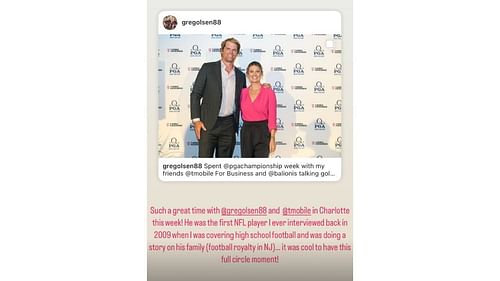 Amanda Balionis caught up with former tight end Greg Olsen at the PGA (Instagram/balionis)
