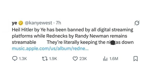 Kanye's post on X (Image via @kanyewest/X)
