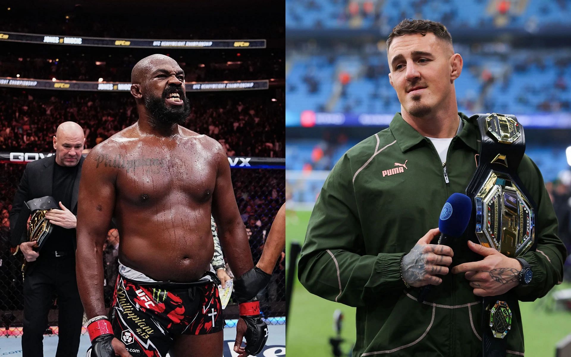 Tom Aspinall (right) talks about mental distress caused by Jon Jones (left) drama. [Images courtesy: Getty Images]