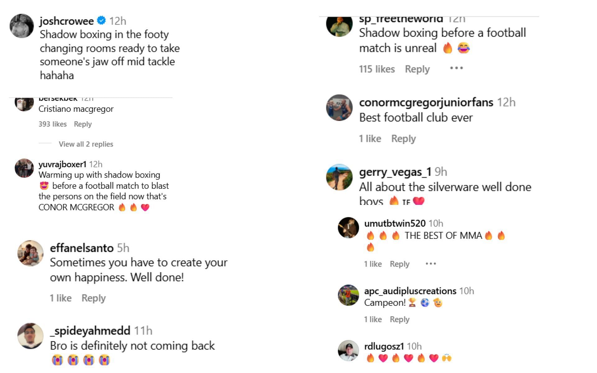 Fans react to Conor McGregor showing off his soccer win. [Screenshots courtesy: @thenotoriousmma on Instagram]