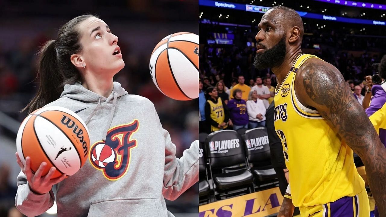 Caitlin Clark flanking blonde teammates draws LeBron James and Jeanie Buss comparisons (imagn)