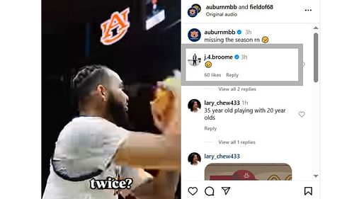 Johni Broome reacts as Auburn reminisce the 10th season under Bruce Pearl. Credit: IG/@auburnmbb