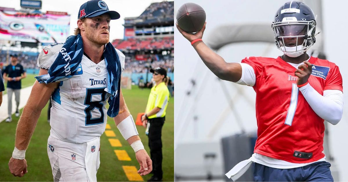 Titans fans call out Will Levis for picking his nose beside Cam Ward at training camp