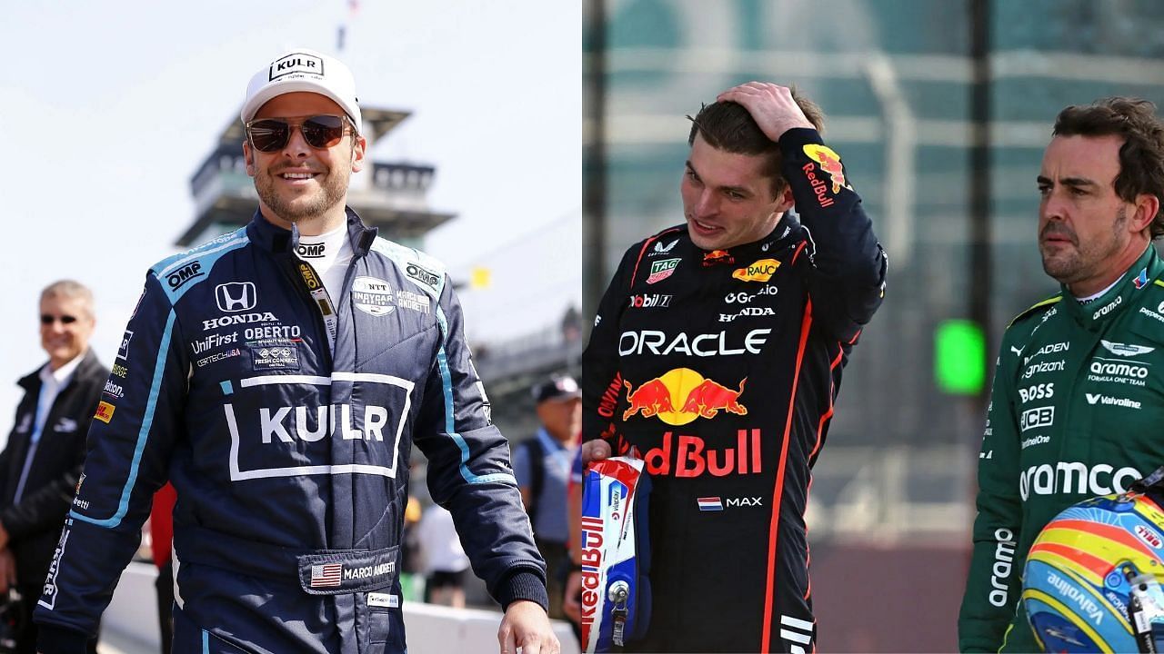 Marco Andretti (L), Max Verstappen (C) and Fernando Alonso (R)