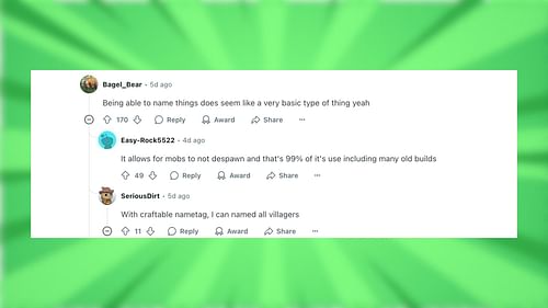 Redditors talk about name tags being craftable or not (Image via Reddit)