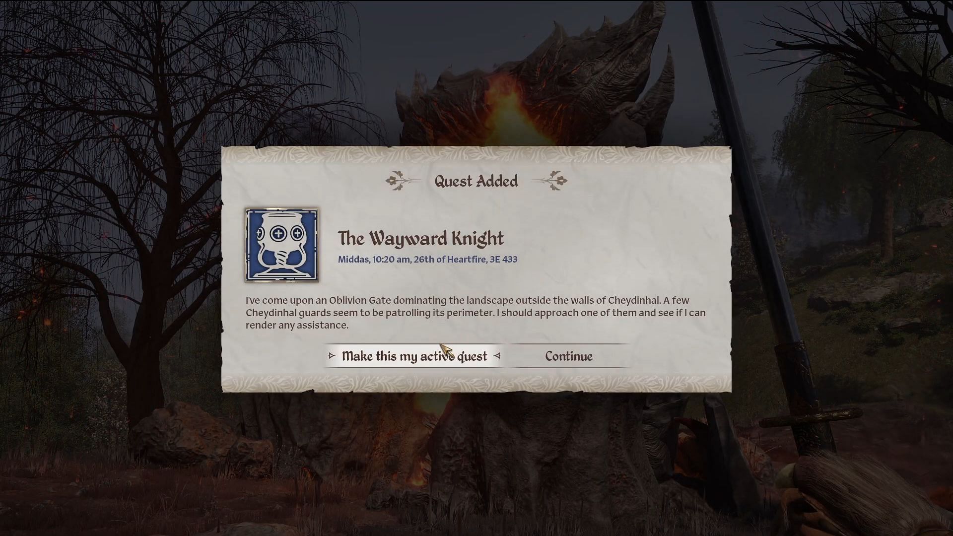 A guide to complete The Wayward Knight quest (Image via Bethesda Softworks || YouTube/@WoW Quests)