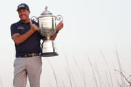 Phil Mickelson lifts the 2021 PGA Championship Trophy _ Image Source: Imagn