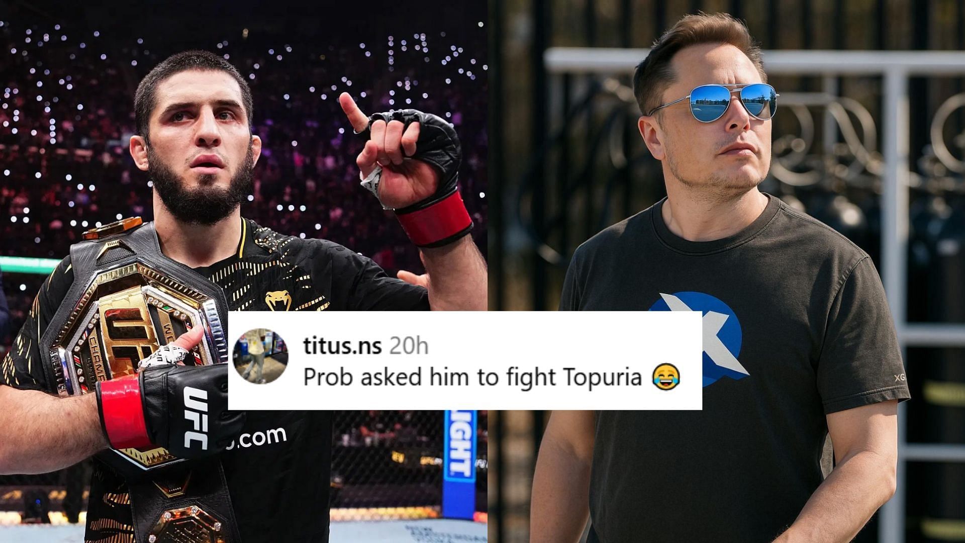 Rumors suggest Islam Makhachev (left) turned down $10 million offer from Elon Musk (right). [Image courtesy: Getty Images, @elonmusk on X]