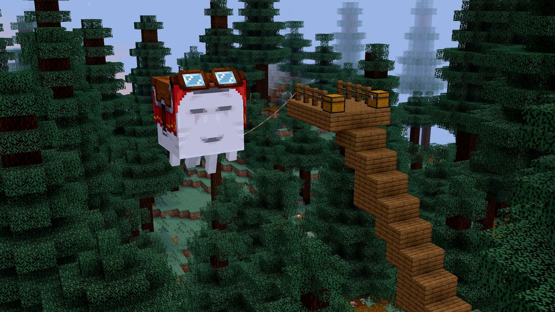 A simple happy ghast station can be created to easily get on and off the creature (Image via Sportskeeda Gaming || Mojang Studios)
