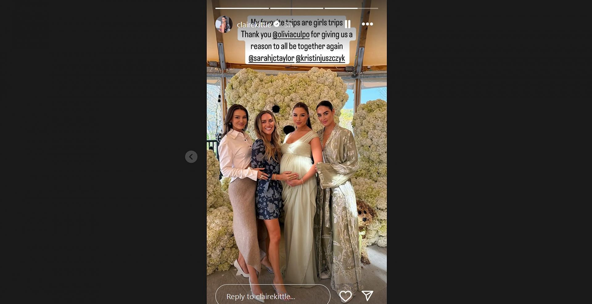 George Kittle’s wife Claire drops a message for Christian McCaffrey’s wife Olivia Culpo on her Parisian-themed baby shower/@clairekittle