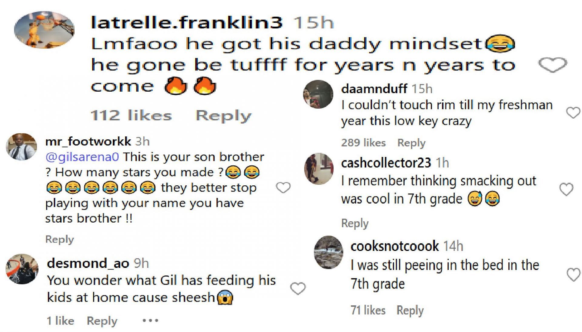 Hoops fans react to Alijah Arenas making his first in-game dunk (source: IG/ thehoopspill)
