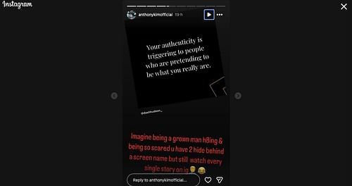 Image taken via Anthony Kim's Instagram Story_Source: Instagram/@anthonykimofficial
