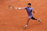 Alcaraz plays a forehand in the Italian Open 2025 - Day Nine - Source: Getty