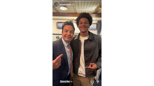 Shaqir O'Neal shared a photo with Jimmy Fallon on his Instagram story. Source: Instagram/@shaqironeall