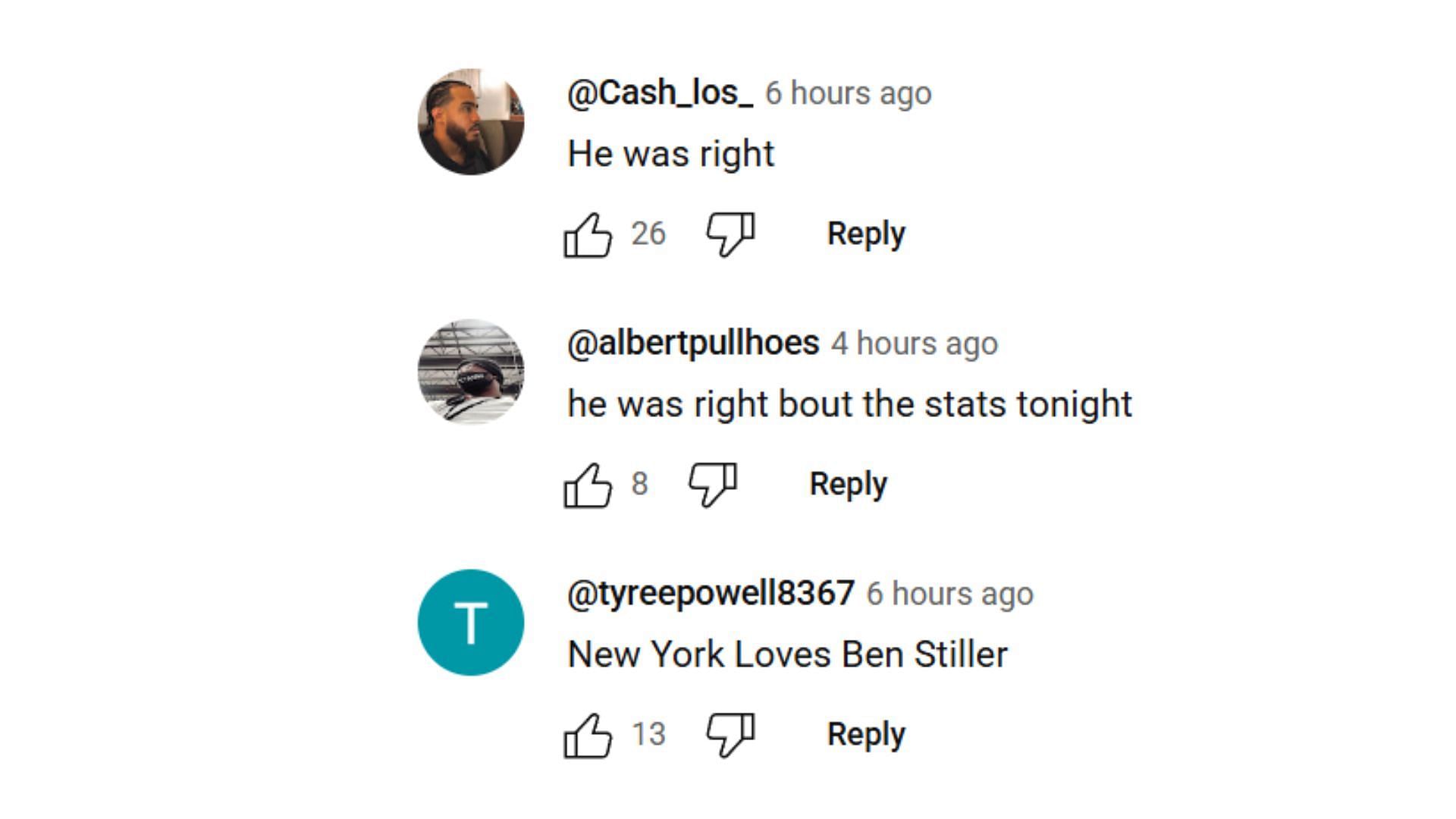 Alguns comentários de fãs de estilos (imagem via youtube/@ESPN)