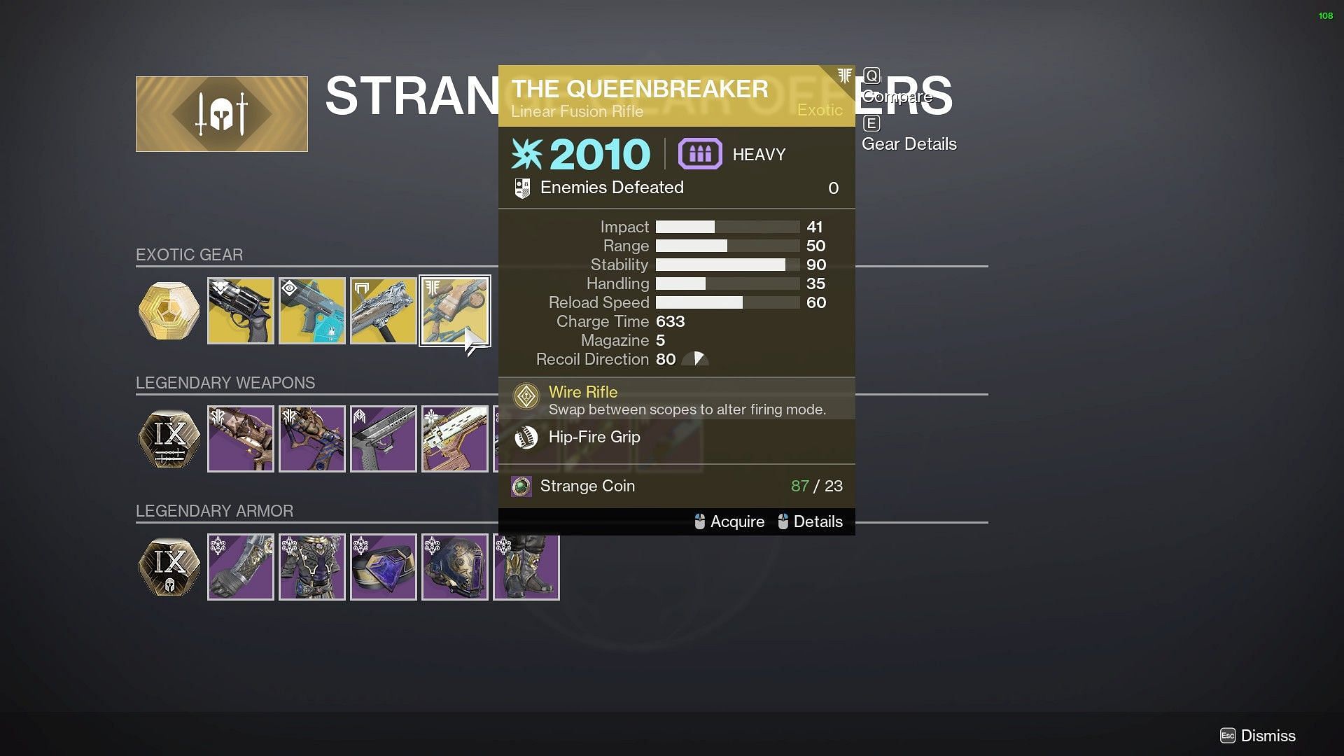 Queenbreaker Linear Fusion Rifle from Xur (Image via Bungie)