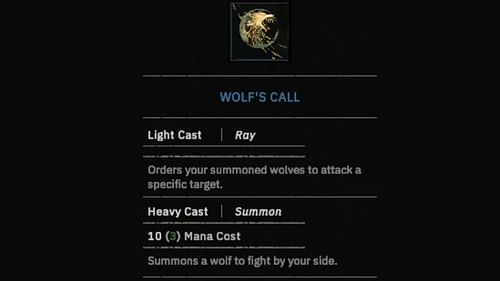 Stats on Wolf’s Call spell in Tainted Grail The Fall of Avalon (Image via Awaken Realms)