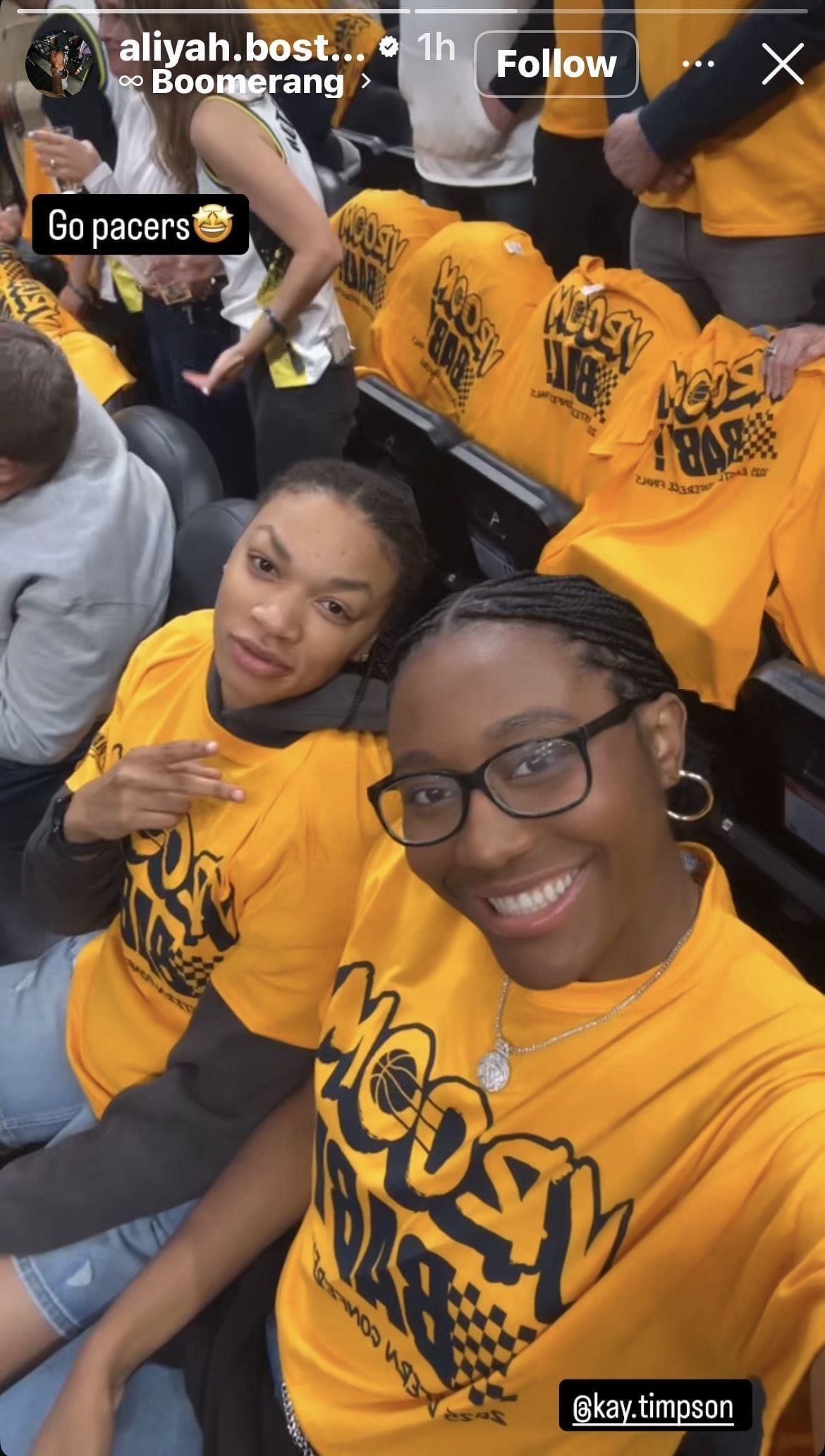 Aliyah Boston and Makayla Timspon attend Indiana Pacers game