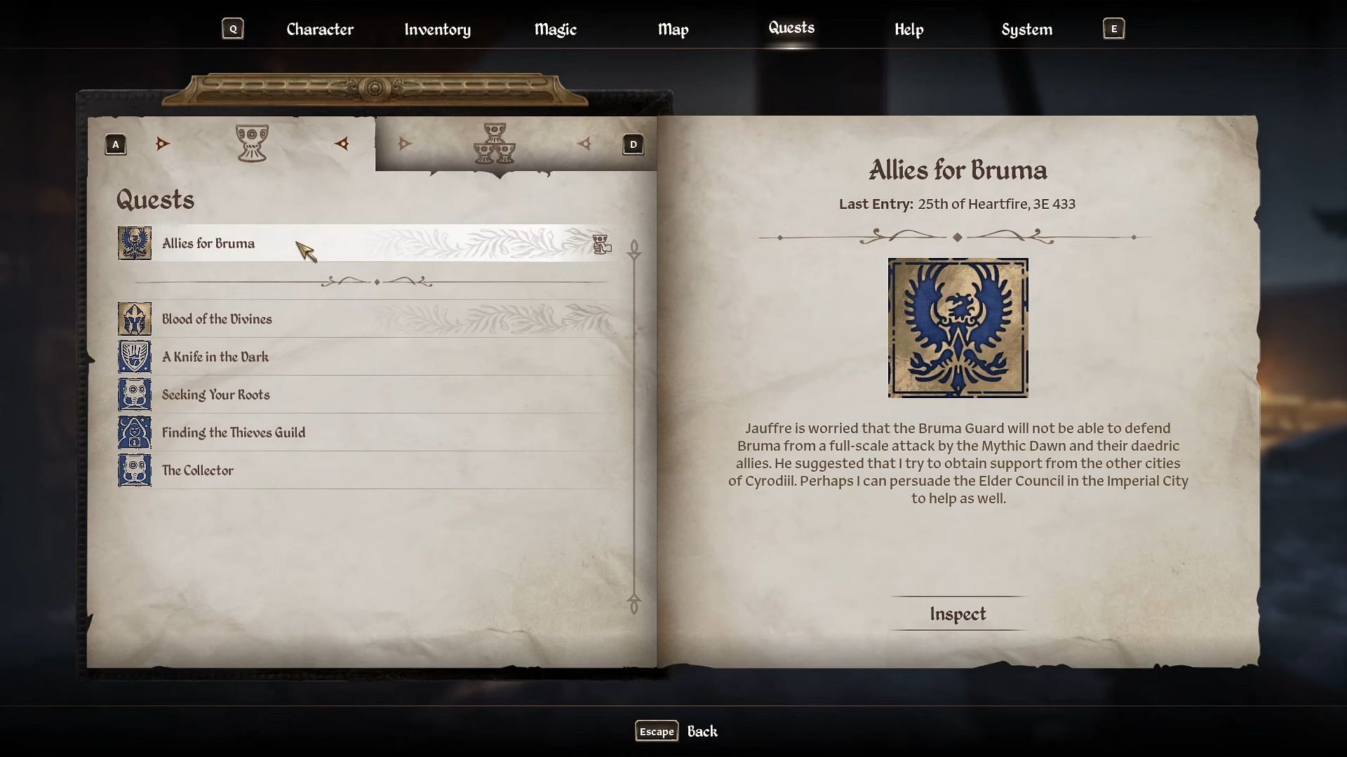 A guide for Allies for Bruma quest (Image via Bethesda Softworks)