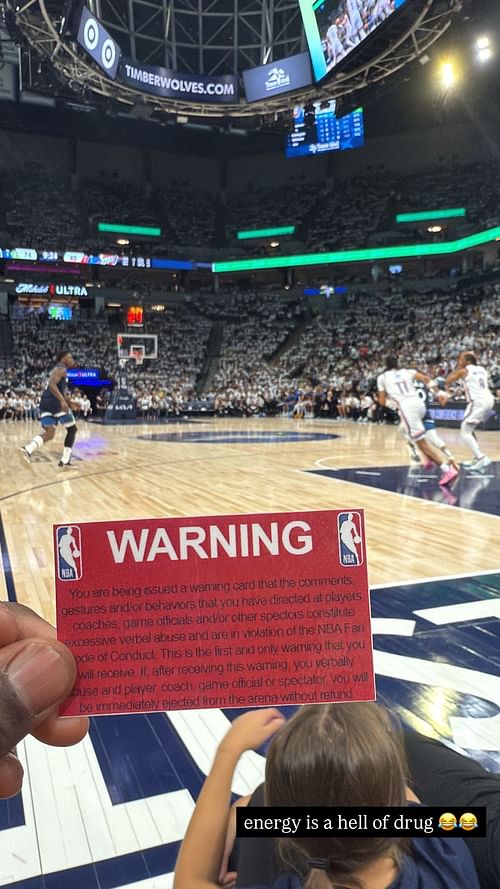John Letellus reacts to being warned during Timberwolves game