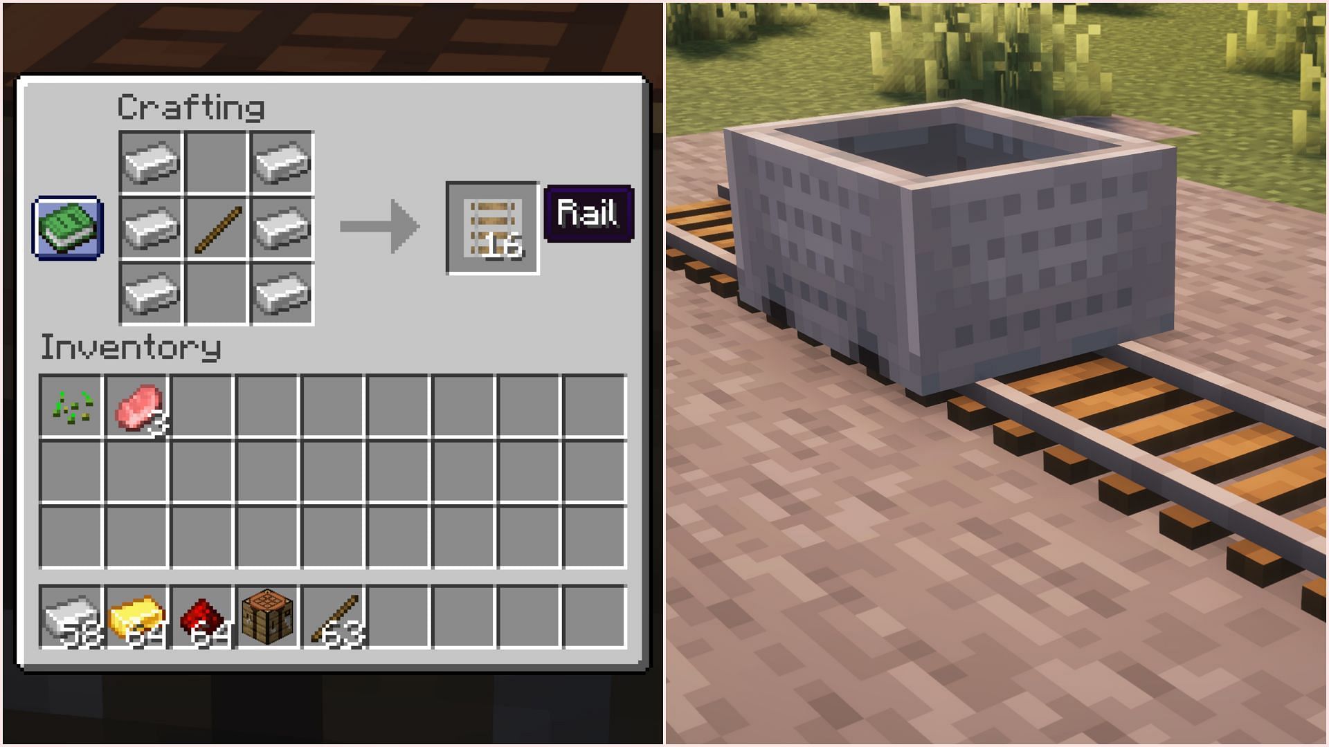 Regular rail is the easiest and most common rail to use (Image via Sportskeeda Gaming || Mojang Studios)