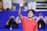 Learner Tien celebrates after defeating Alexander Zverev in the pair's second-round clash at the 2025 Mexican Open (Source: Getty)