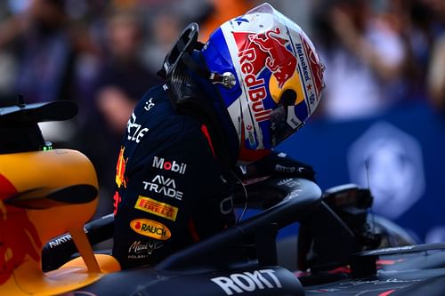Pole position Max Verstappen arrives in parc ferme after qualifying. Source: Getty