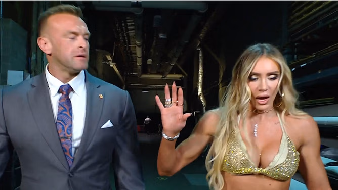 Nick Aldis reacts after Charlotte Flair walks out of WWE SmackDown