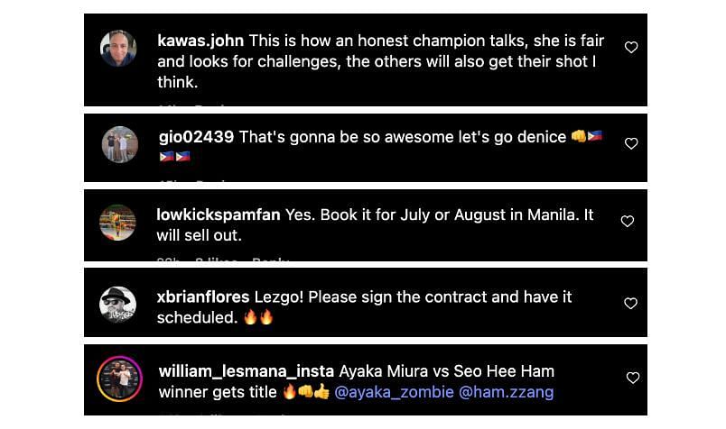 Screenshot of comments. [ONE Championship/Instagram]