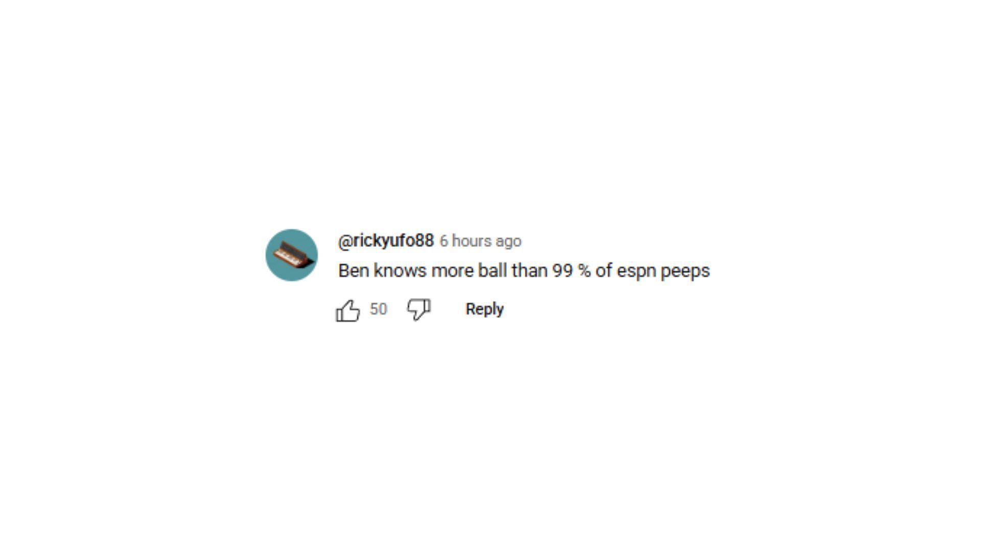 Um comentário de um fã de estilos (imagem via YouTube/@ESPN)