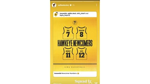 Callie Levin shared her reaction to Iowa announcing the jersey numbers of the newcomers for the 2025-26 NCAA season on her Instagram story. Source: Instagram/@callieelevinn