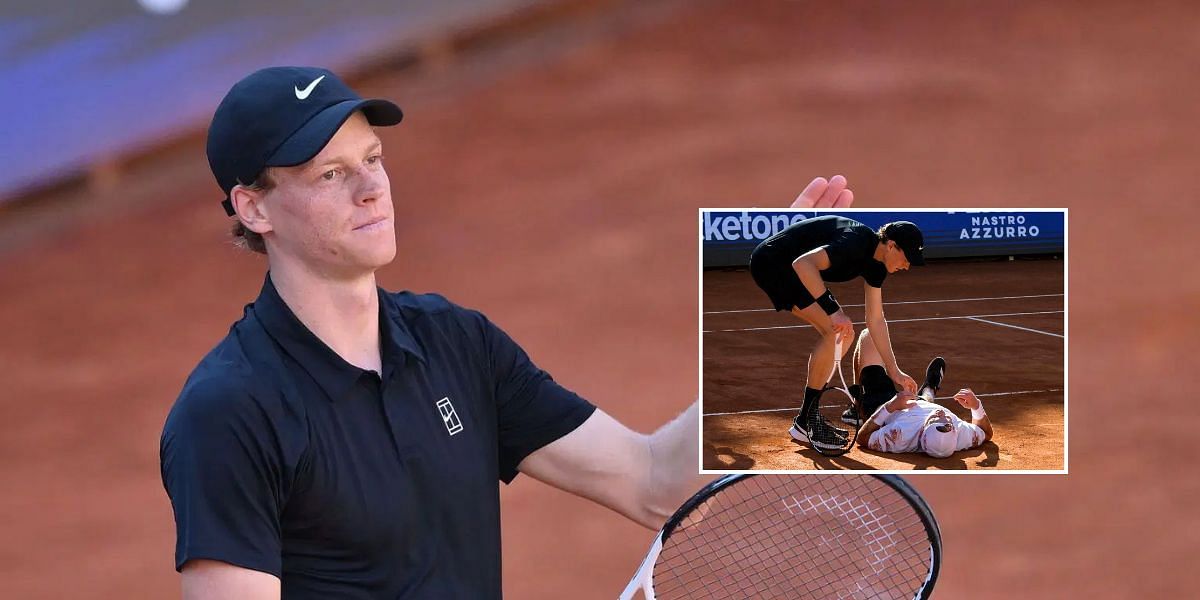 Jannik Sinner shows great class by helping Jesper De Jong up after his fall during Italian Open 3R win | Image Source: Getty