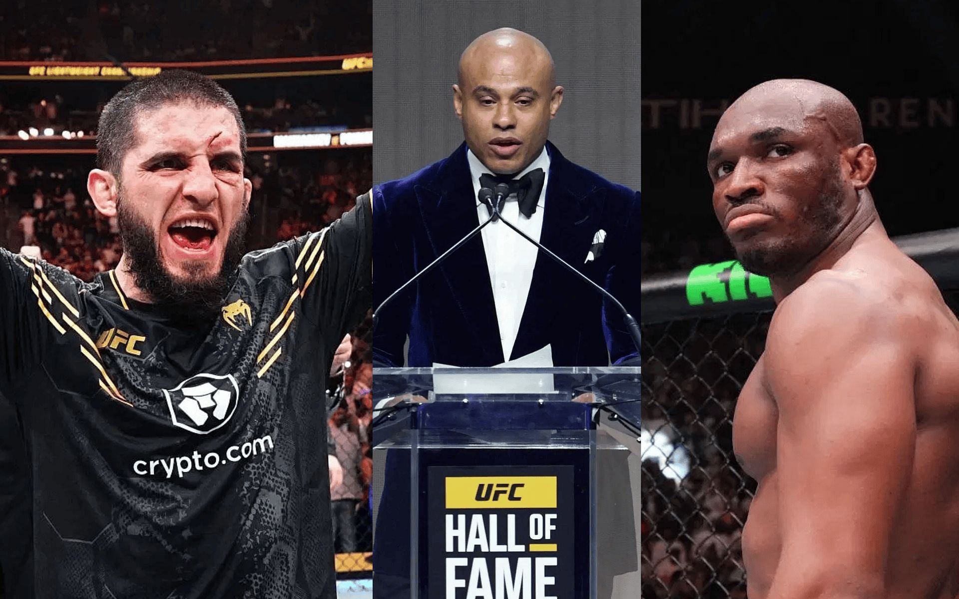 Ali Abdelaziz (middle) weighs in on potential clash between Islam Makhachev (left) and Kamaru Usman (right). [Images courtesy: Getty]