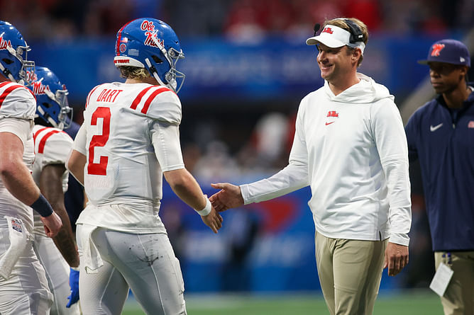 Lane Kiffin shows love to iconic Ole Miss duo Jaxson Dart & Tre Harris' NFL transition after jersey reveal
