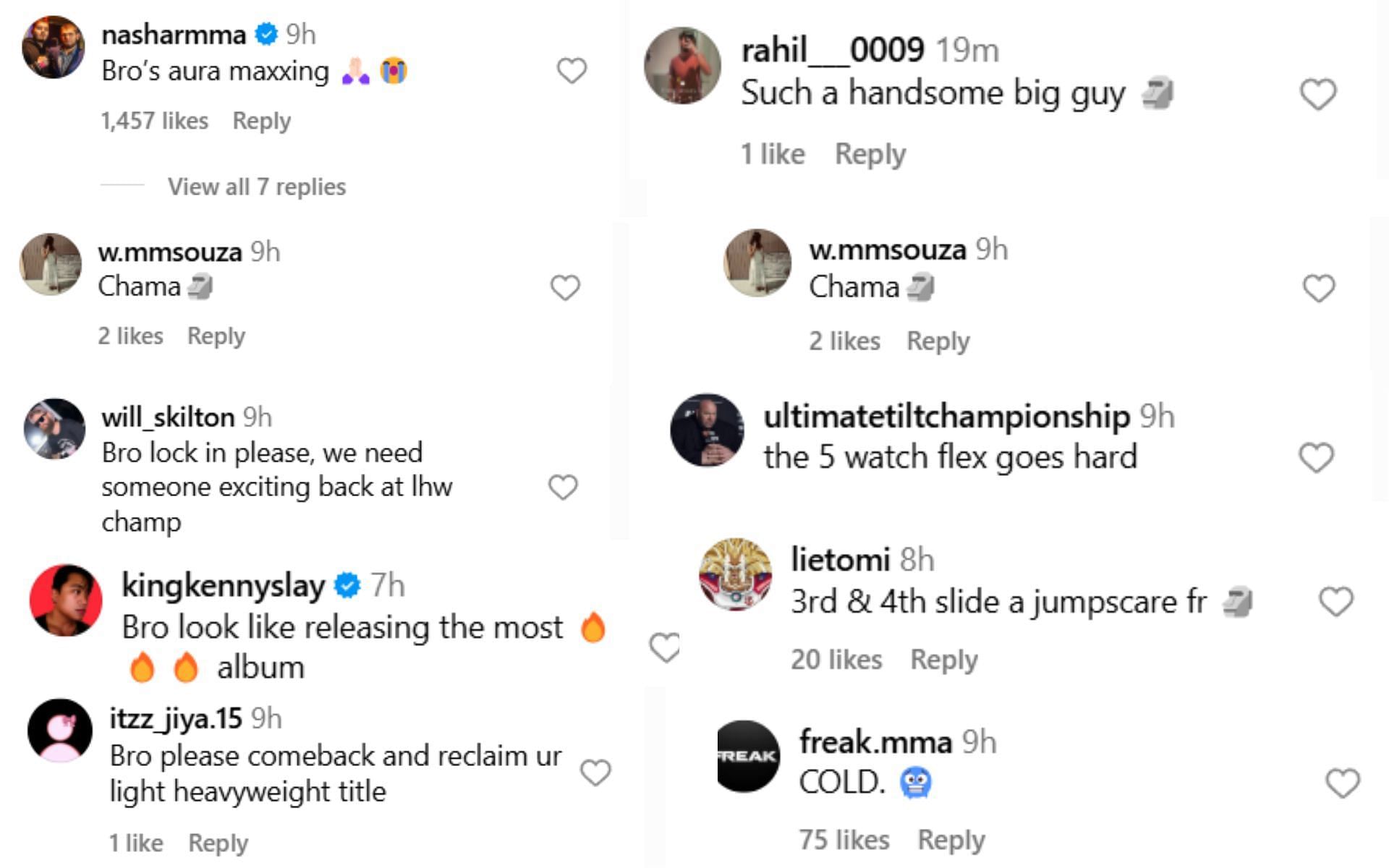 Screenshot of fan reactions on Alex Pereira&#039;s photoshoot. [Screenshots courtesy:@alexpoatanpereira]