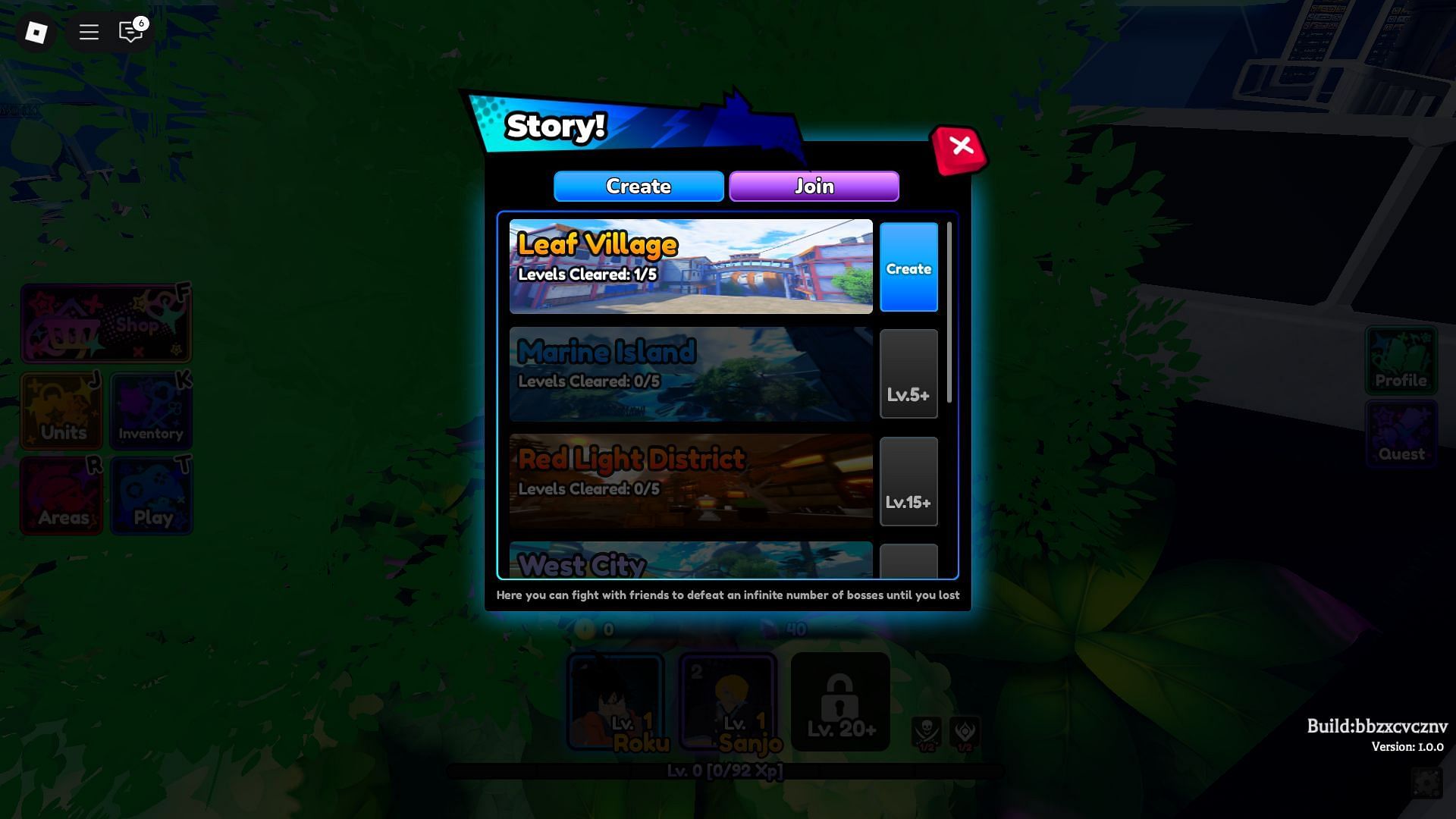 Stage selection menu (Image via Roblox)