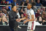 South Carolina coach Dawn Staley and MiLaysia Fulwiley. Photo: Imagn