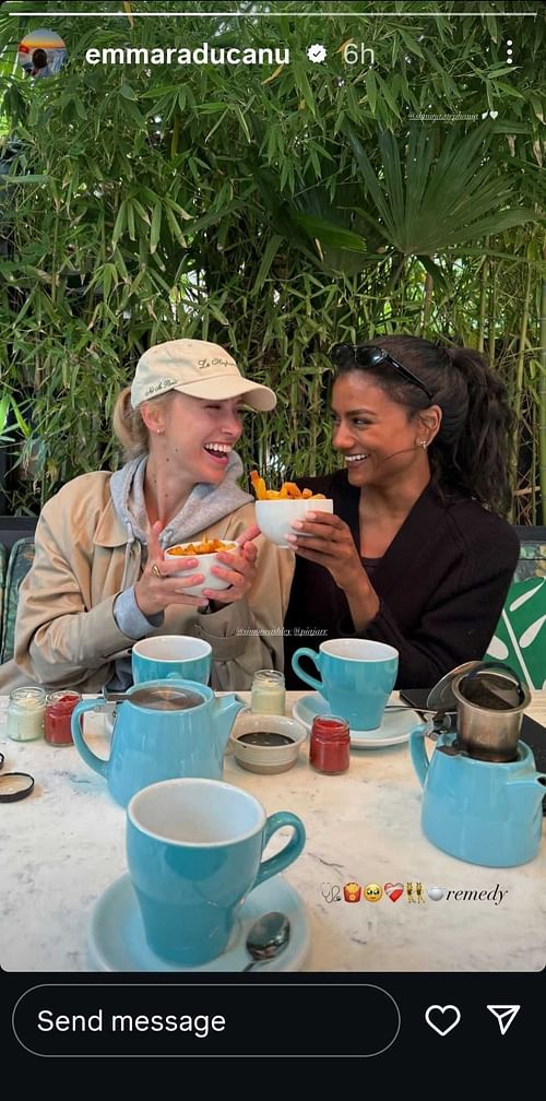 Raducanu's Instagram Story featuring two of her closest friends, including British actress Simone Ashley (right), dated Thursday, May 15, 2025 (Source: Instagram/emmaraducanu)