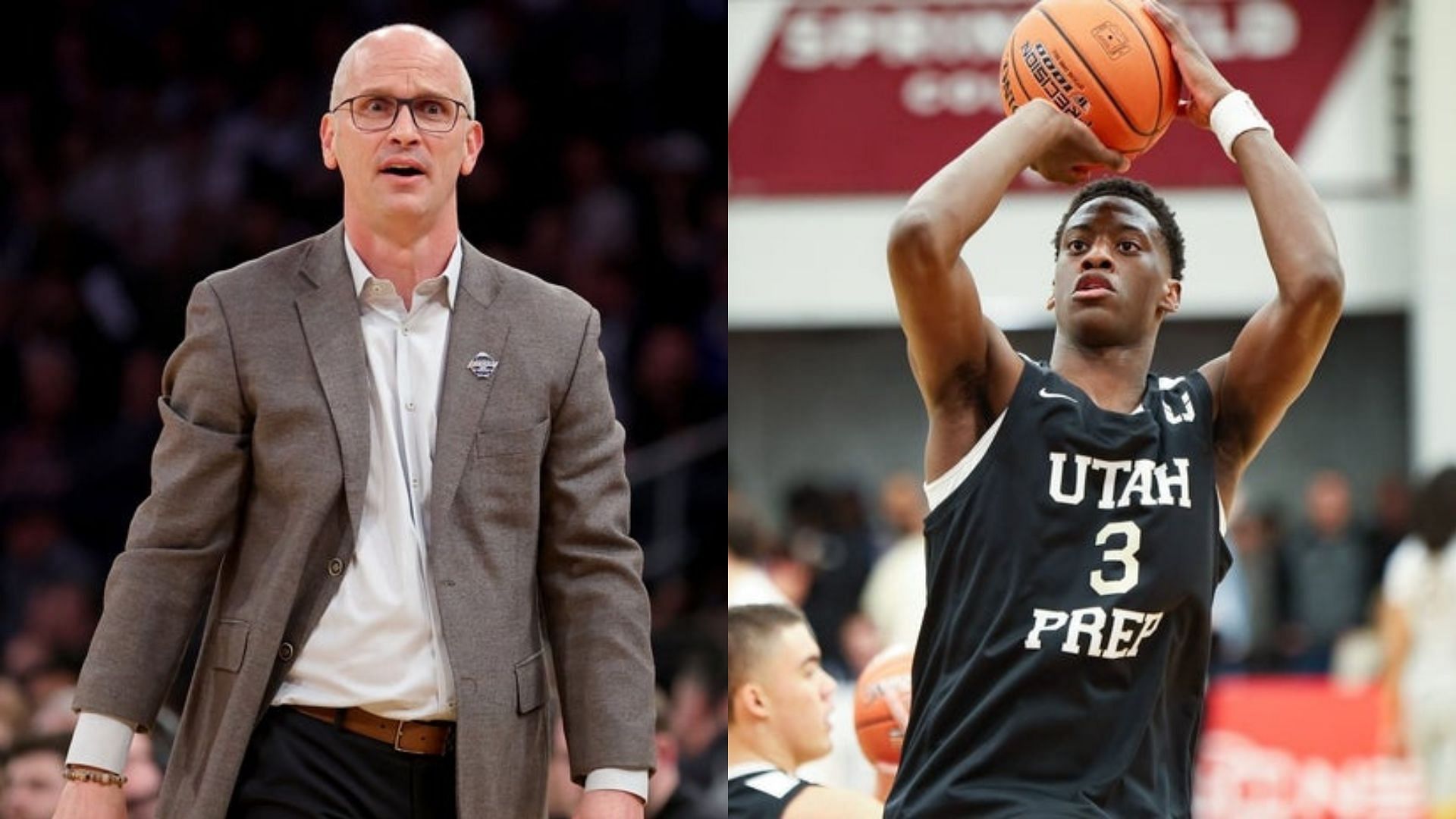 UConn coach Dan Hurley and AJ Dybantsa. Source: Imagn