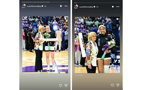 Mulkey poses with Reese and HVL during the WNBA preseason game | @coachkimmulkey/ig