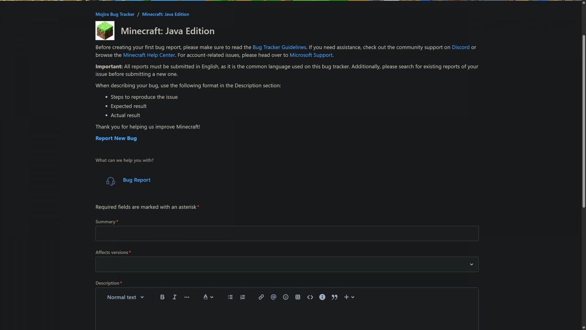 How to report Minecraft bugs and glitches