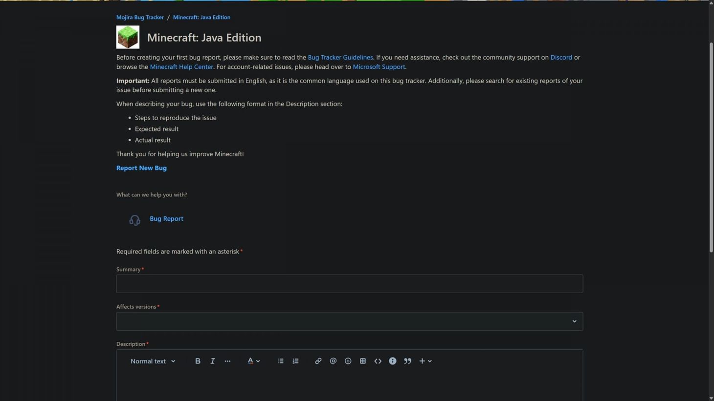 How to report Minecraft bugs and glitches