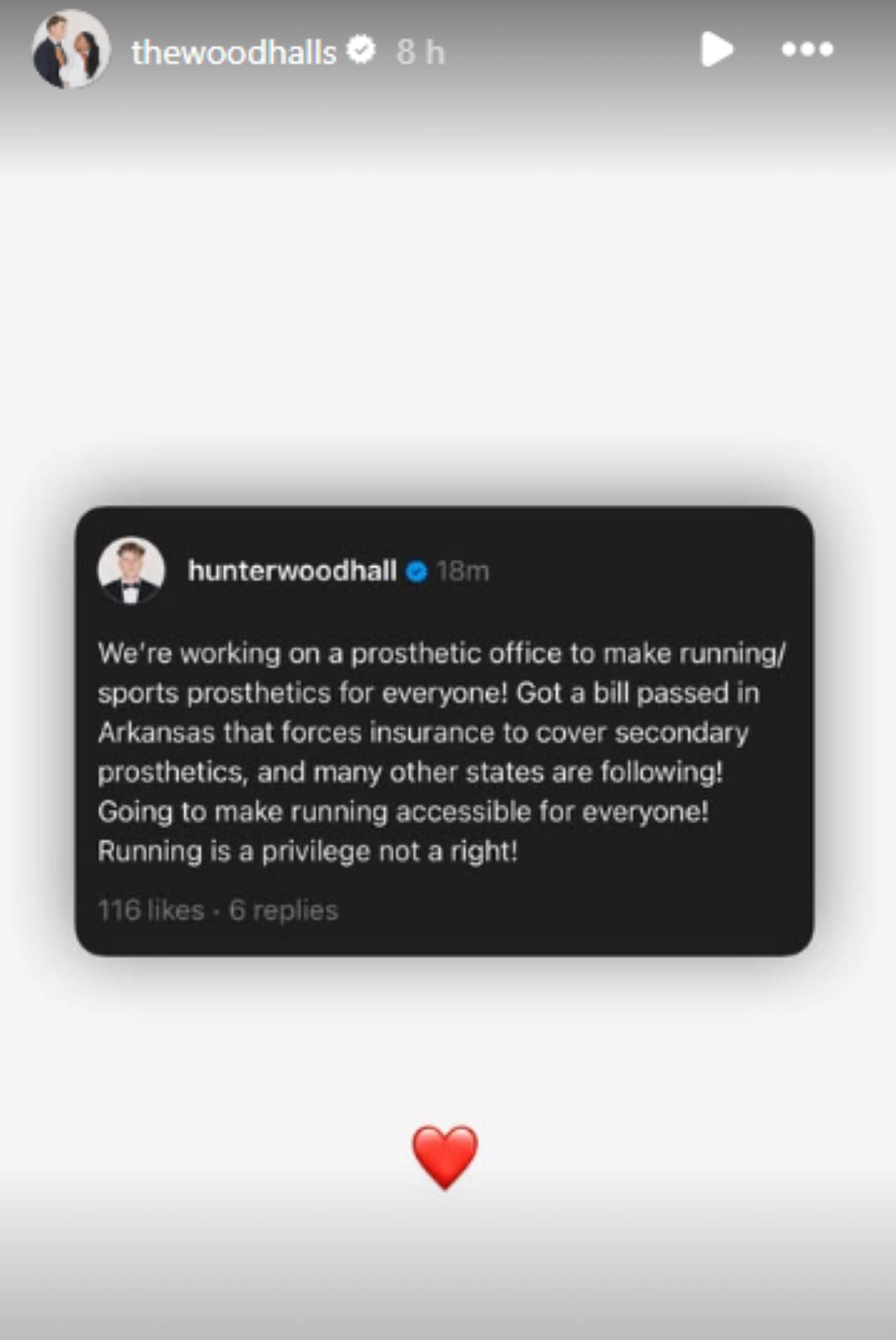 Screengrab of Hunter Woodhall&#039;s post on Threads [Image Source: The Woodhalls&#039; Instagram/@thewoodhalls]